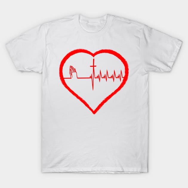 Christianity, Heartbeat icon, cross, heart & prayer T-Shirt by JackDraws88